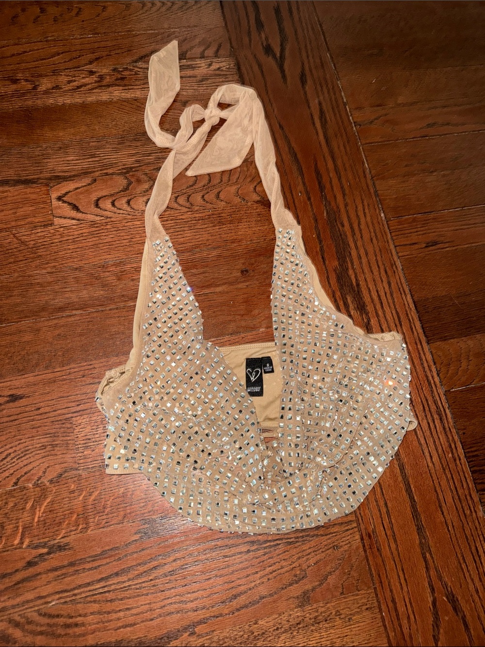 Windsor Nude Halter Embellished Crop Top